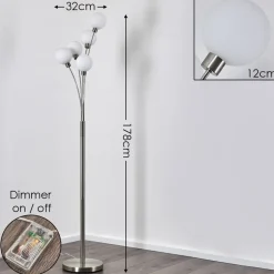 Lampadaire Bernado Nickel Mat, 5 Lumieres