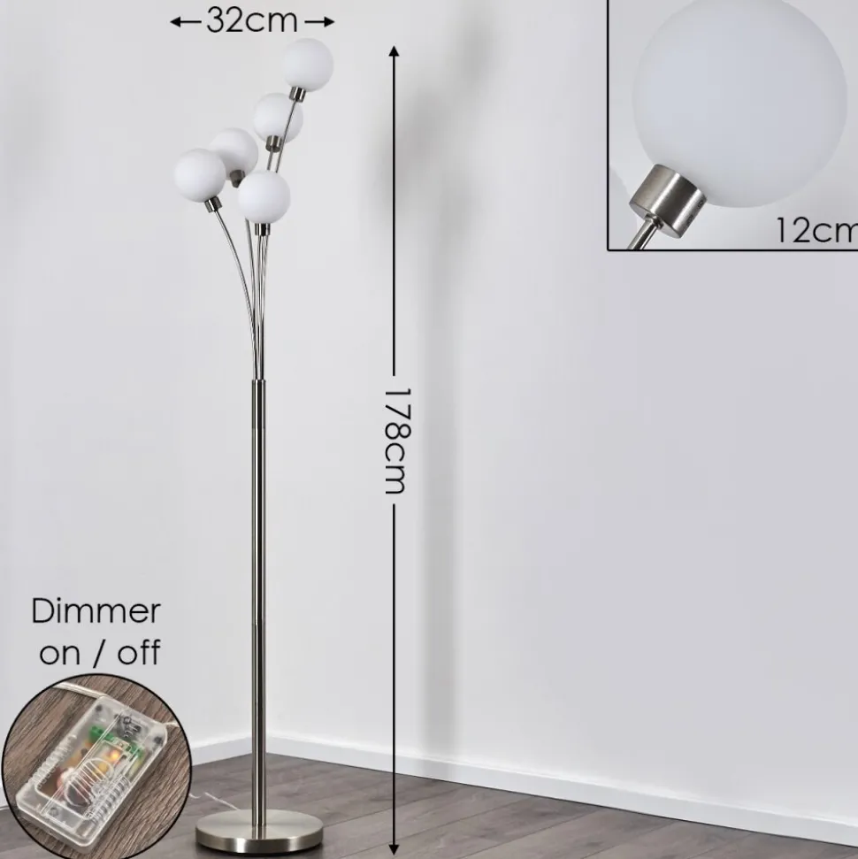 Lampadaire Bernado Nickel Mat, 5 Lumieres