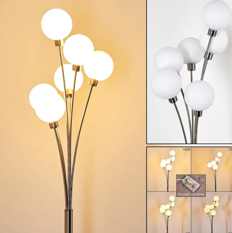 Lampadaire Bernado Nickel Mat, 6 Lumieres