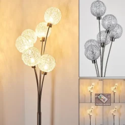 Lampadaire Bernado Nickel Mat, 6 Lumieres