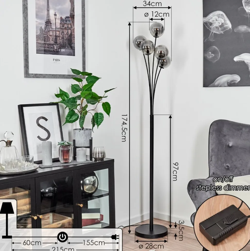 Lampadaire Bernado Noir, 5 Lumieres