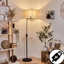 Lampadaire Bigand Ecru, Noir, 1 Lumiere
