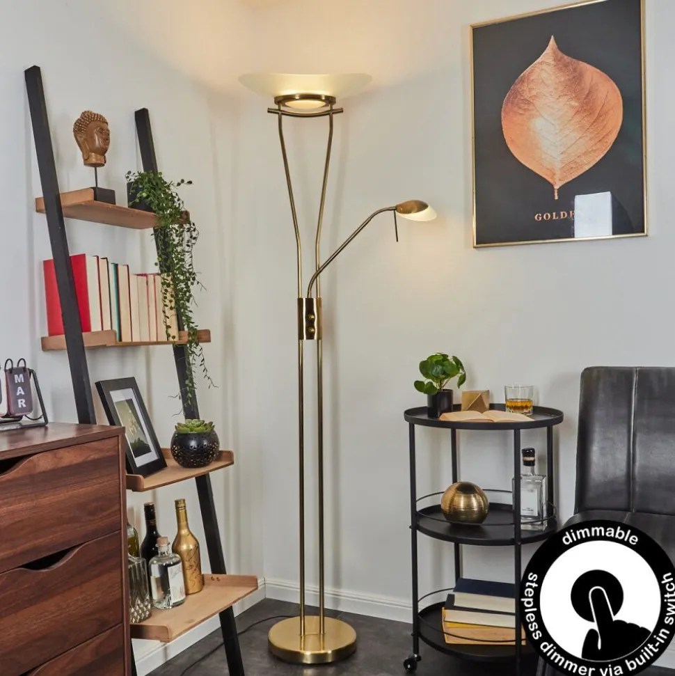 Lampadaire Cavate Led Vieux Laiton, 2 Lumieres