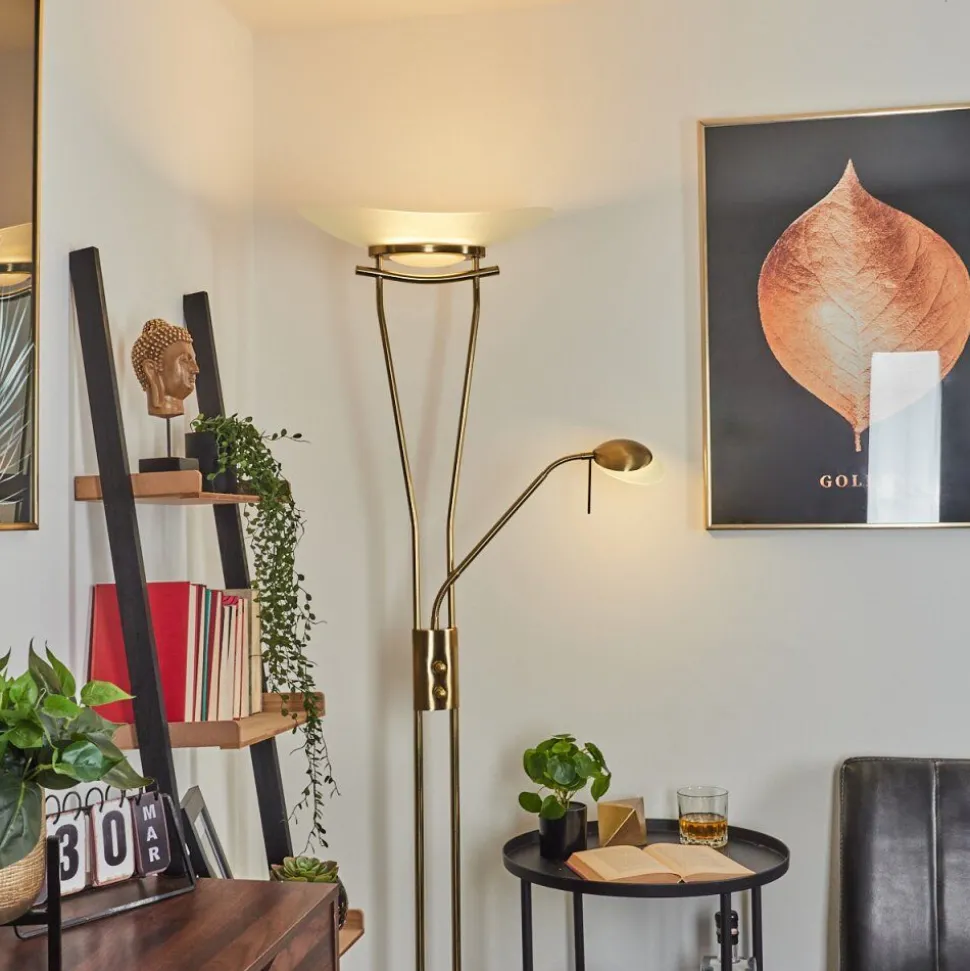 Lampadaire Cavate Led Vieux Laiton, 2 Lumieres