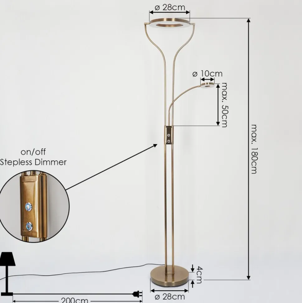 Lampadaire Donna Led Vieux Laiton, 2 Lumieres