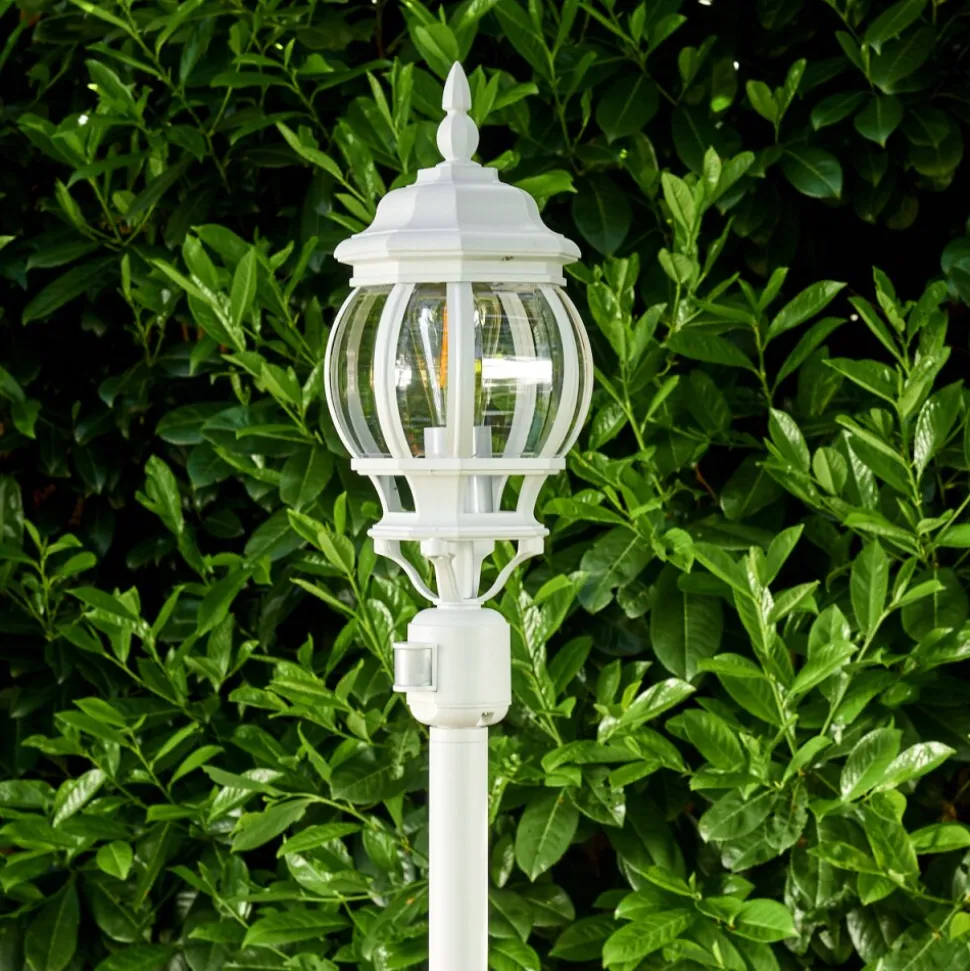 Lampadaire Exterieur Lentua Blanc, 1 Lumiere, Detecteur De Mouvement