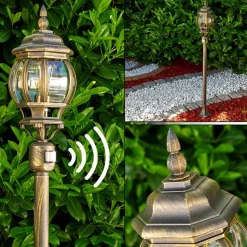 Lampadaire Exterieur Lentua Brun Dore, 1 Lumiere, Detecteur De Mouvement
