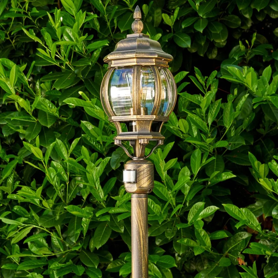 Lampadaire Exterieur Lentua Brun Dore, 1 Lumiere, Detecteur De Mouvement