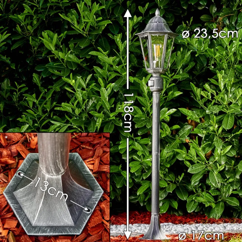 Lampadaire Exterieur Lignac Noir, Argente, 1 Lumiere, Detecteur De Mouvement