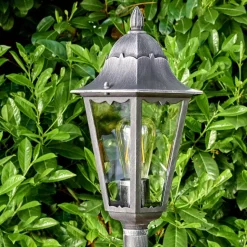 Lampadaire Exterieur Lignac Noir, Argente, 1 Lumiere