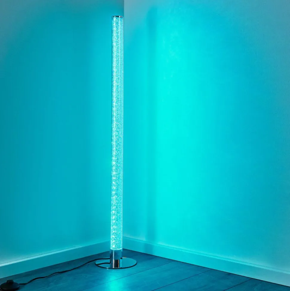 Lampadaire Flaut Led Chrome, 1 Lumiere, Telecommandes, Changeur De Couleurs