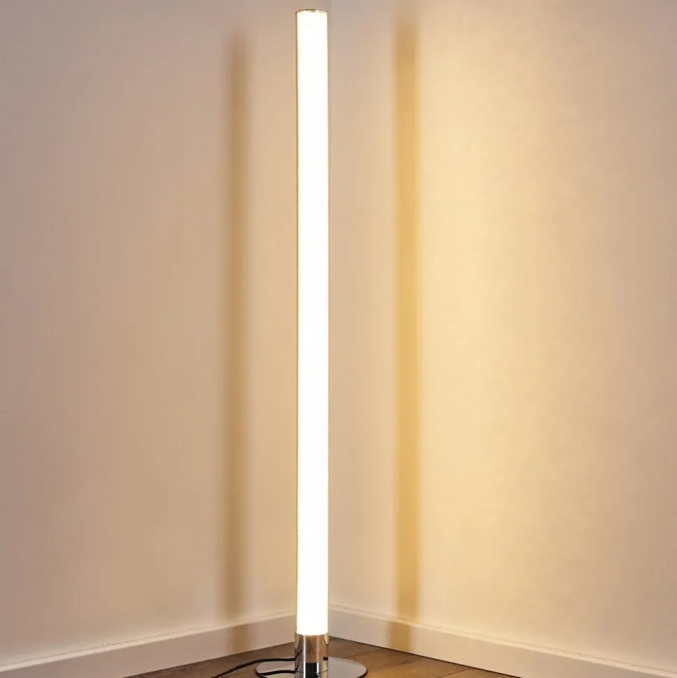 Lampadaire Flaut Led Chrome, 1 Lumiere, Telecommandes, Changeur De Couleurs