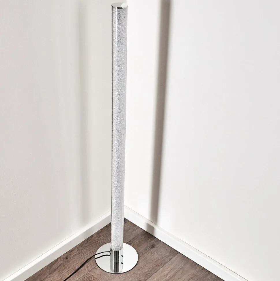Lampadaire Flaut Led Chrome, 1 Lumiere, Telecommandes, Changeur De Couleurs