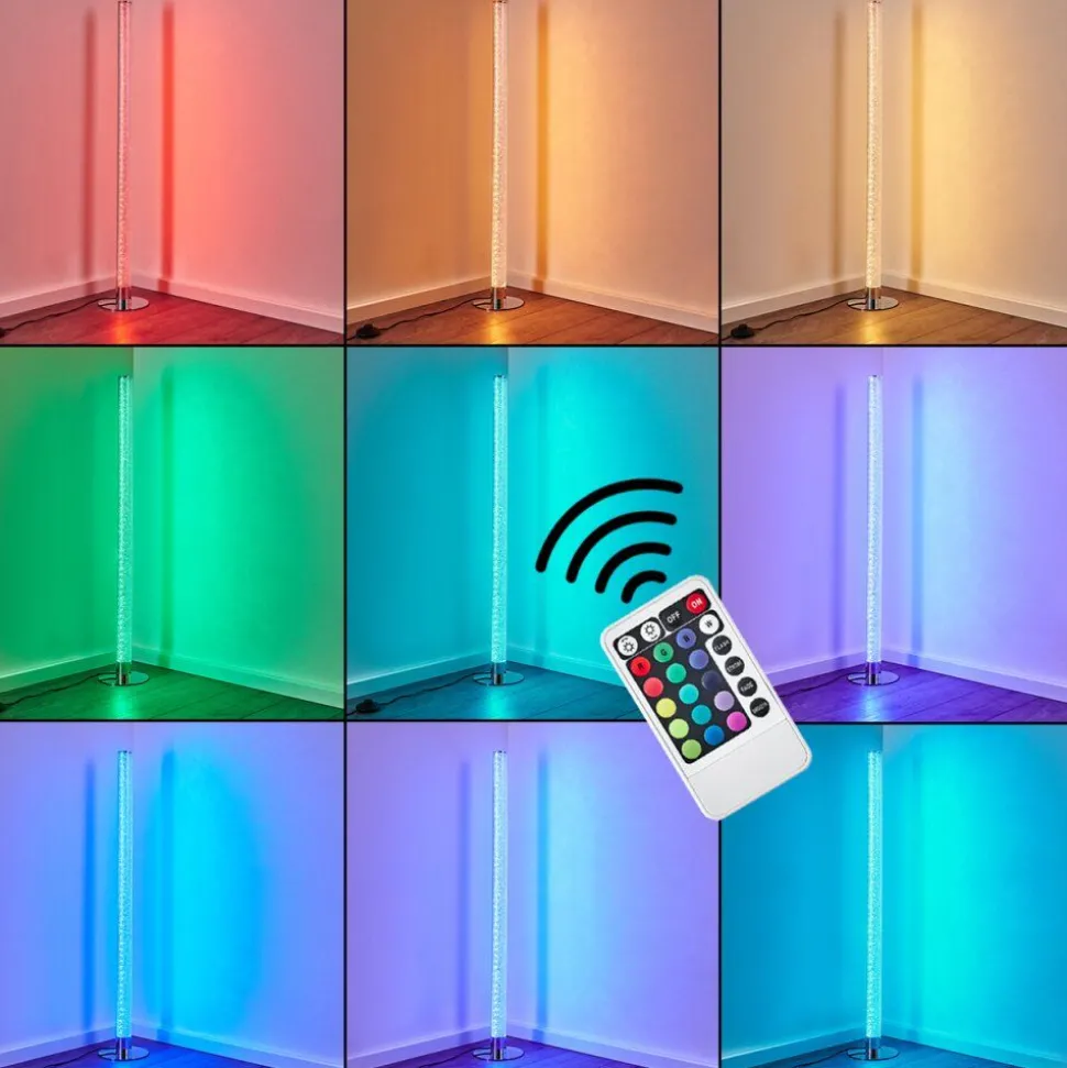 Lampadaire Flaut Led Chrome, 1 Lumiere, Telecommandes, Changeur De Couleurs