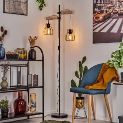Lampadaire Gondo Bois Clair, Noir, 2 Lumieres