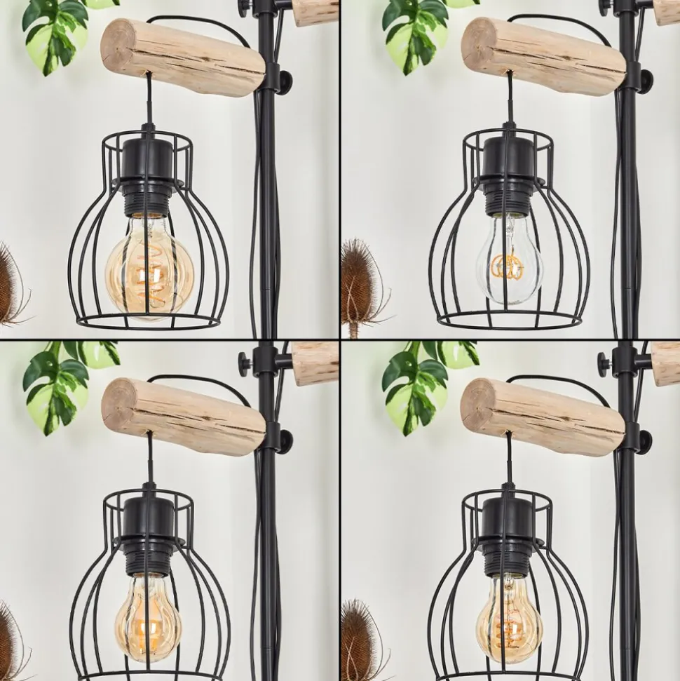 Lampadaire Gondo Bois Clair, Noir, 2 Lumieres