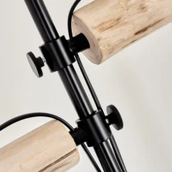 Lampadaire Gondo Bois Clair, Noir, 2 Lumieres