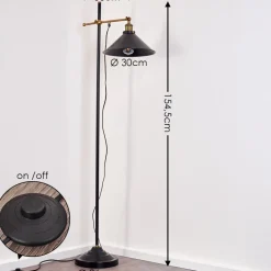 Lampadaire Gudem Noir Dore, 1 Lumiere