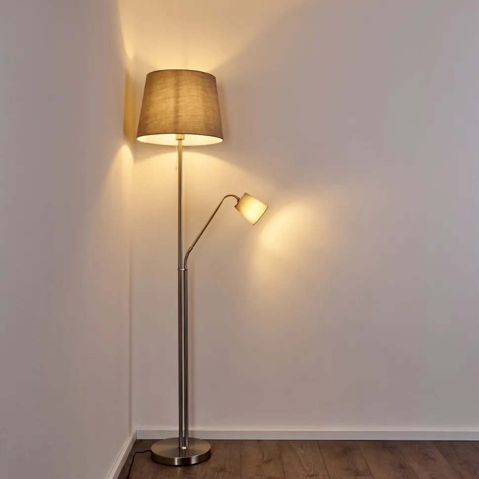 Lampadaire Gunstock Nickel Mat, 2 Lumieres