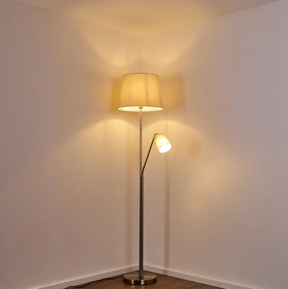 Lampadaire Gunstock Nickel Brillant, 2 Lumieres
