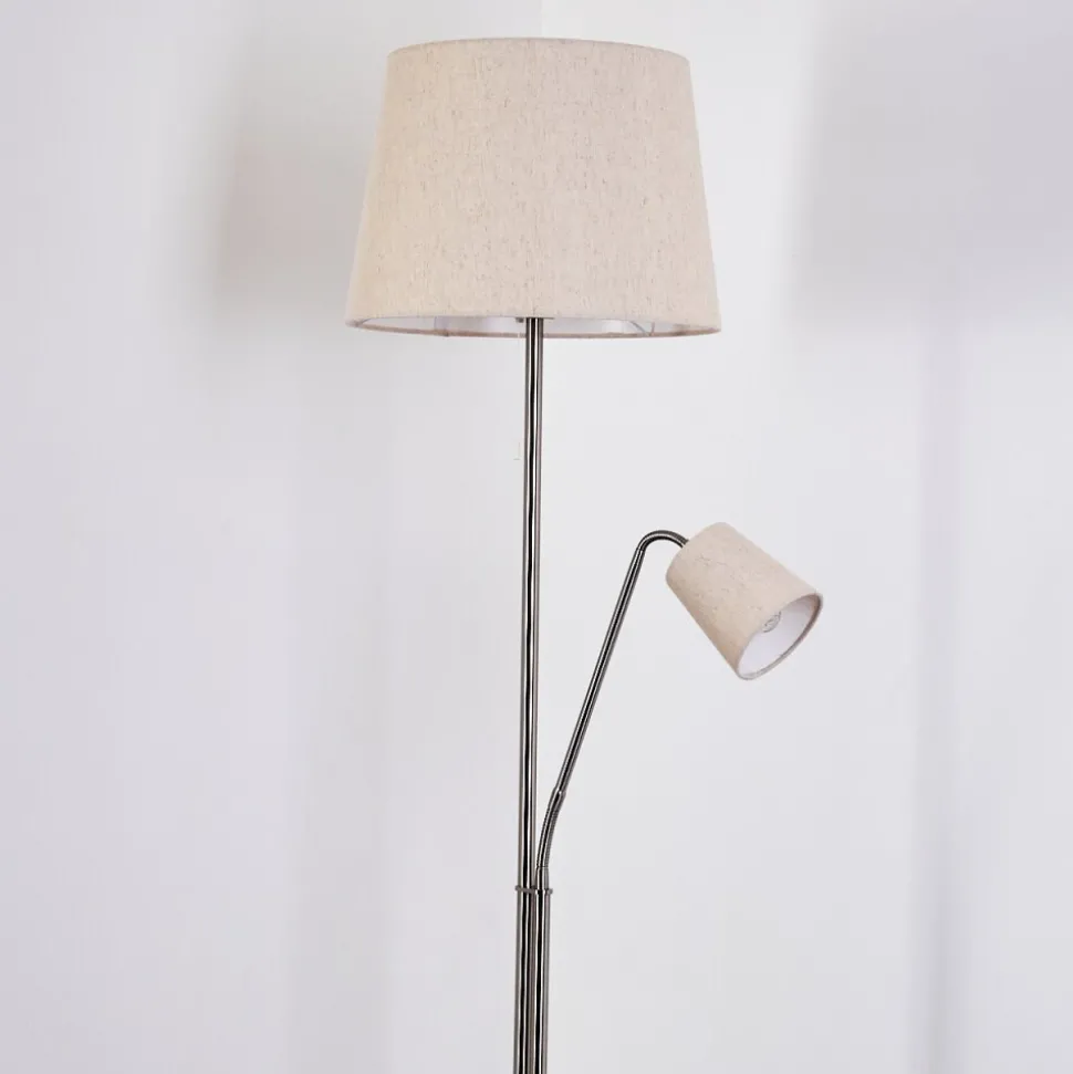 Lampadaire Gunstock Nickel Brillant, 2 Lumieres