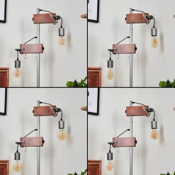 Lampadaire Hautahi Gris, Bois Fonce, 2 Lumieres