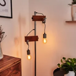 Lampadaire Hautahi Gris, Bois Fonce, 2 Lumieres