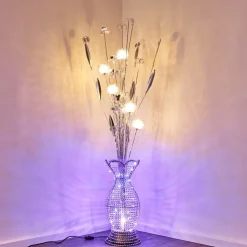 Lampadaire Holar Led Chrome, 6 Lumieres, Changeur De Couleurs