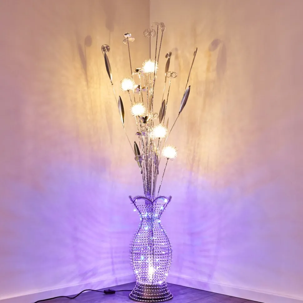 Lampadaire Holar Led Chrome, 6 Lumieres, Changeur De Couleurs
