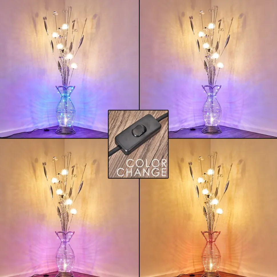 Lampadaire Holar Led Chrome, 6 Lumieres, Changeur De Couleurs