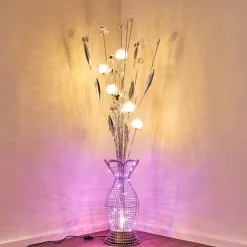 Lampadaire Holar Led Chrome, 6 Lumieres, Changeur De Couleurs