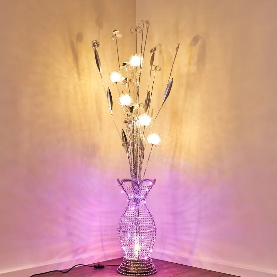Lampadaire Holar Led Chrome, 6 Lumieres, Changeur De Couleurs