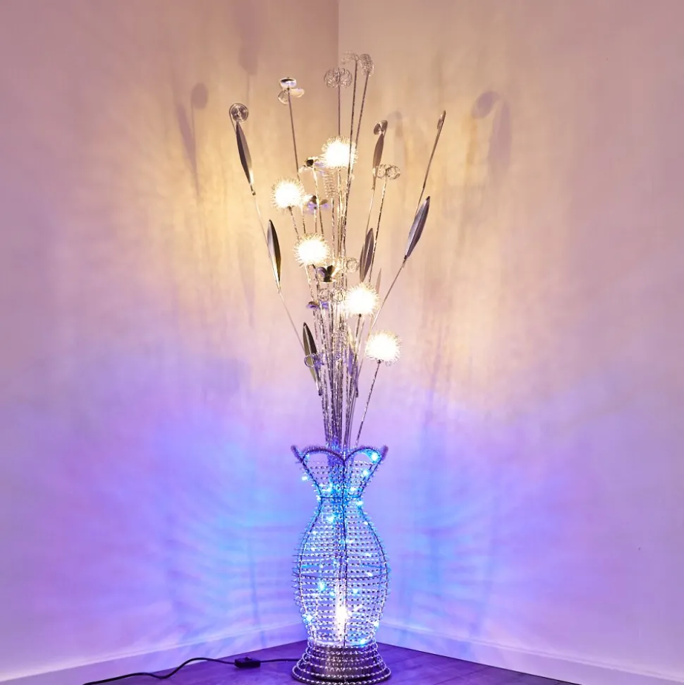 Lampadaire Holar Led Chrome, 6 Lumieres, Changeur De Couleurs
