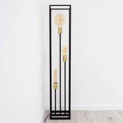 Lampadaire Ibusuki Or, Laiton, Noir, 3 Lumieres