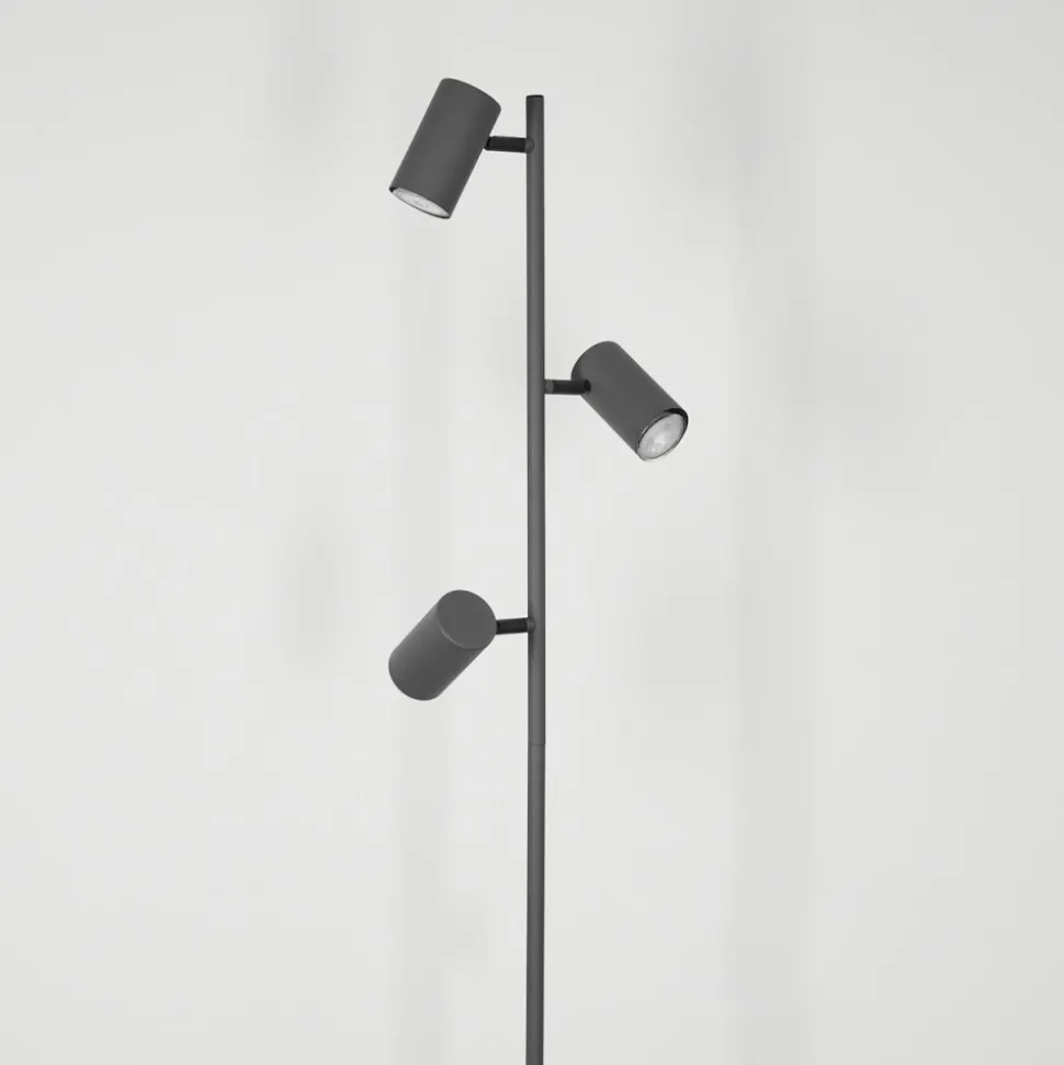 Lampadaire Javel Gris, Couleur Bois, Noir, 3 Lumieres