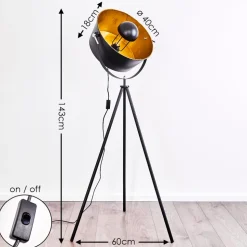Lampadaire Jupiter Noir Dore, 1 Lumiere