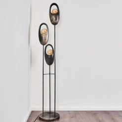 Lampadaire Lamington Noir, Argente, 3 Lumieres