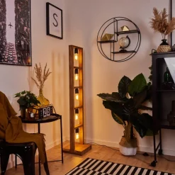 Lampadaire Lanny Bois Fonce, Noir, 5 Lumieres