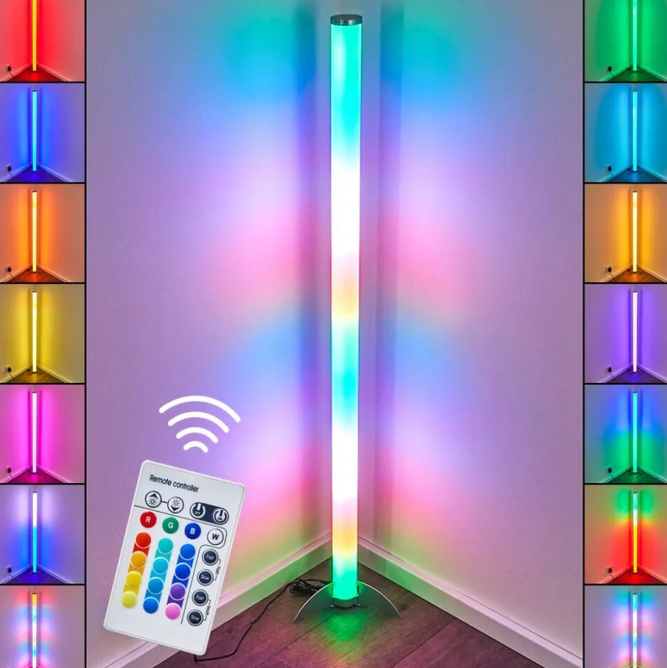 Lampadaire Led Rgb Globo Rocky Argente, 1 Lumiere, Telecommandes, Changeur De Couleurs