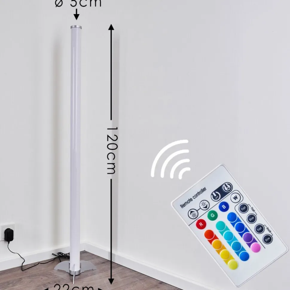 Lampadaire Led Rgb Globo Rocky Argente, 1 Lumiere, Telecommandes, Changeur De Couleurs