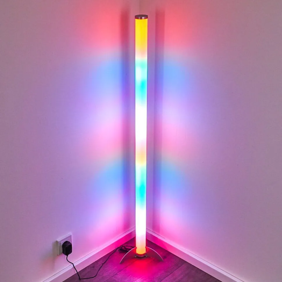 Lampadaire Led Rgb Globo Rocky Argente, 1 Lumiere, Telecommandes, Changeur De Couleurs