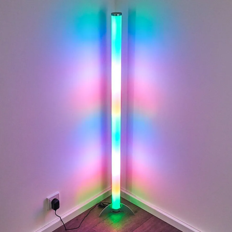 Lampadaire Led Rgb Globo Rocky Argente, 1 Lumiere, Telecommandes, Changeur De Couleurs