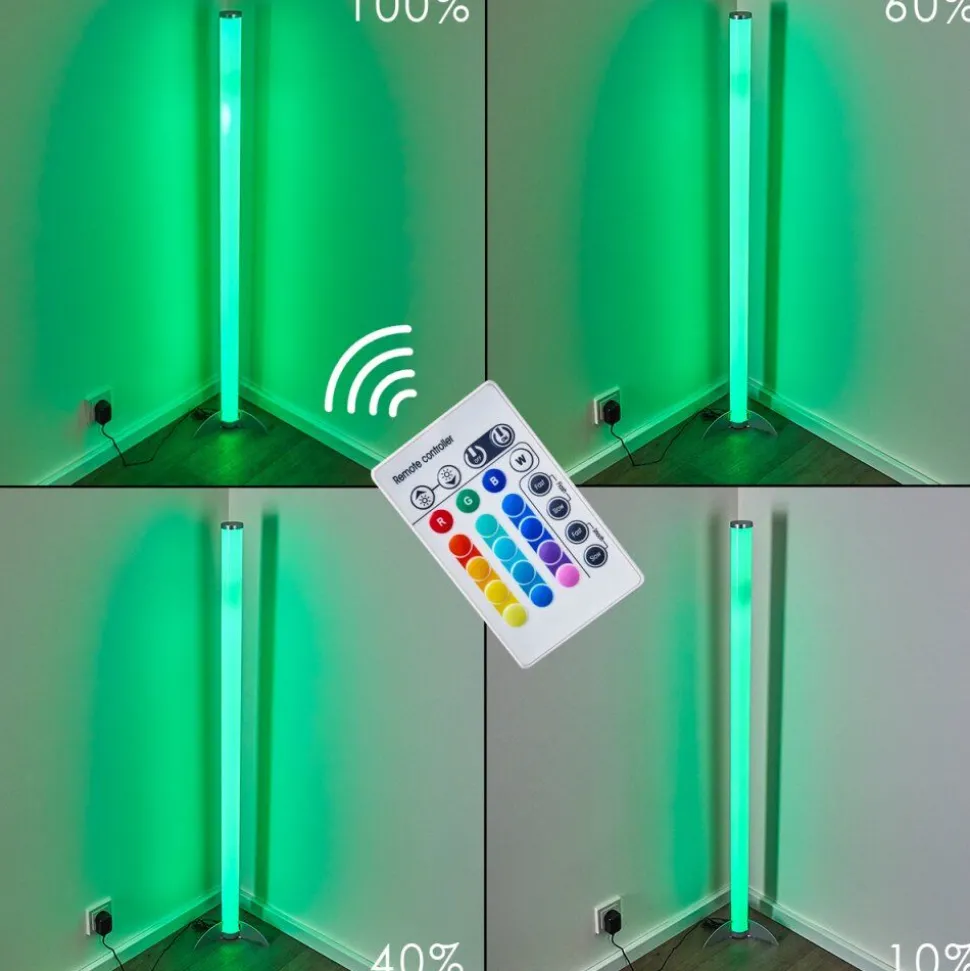 Lampadaire Led Rgb Globo Rocky Argente, 1 Lumiere, Telecommandes, Changeur De Couleurs