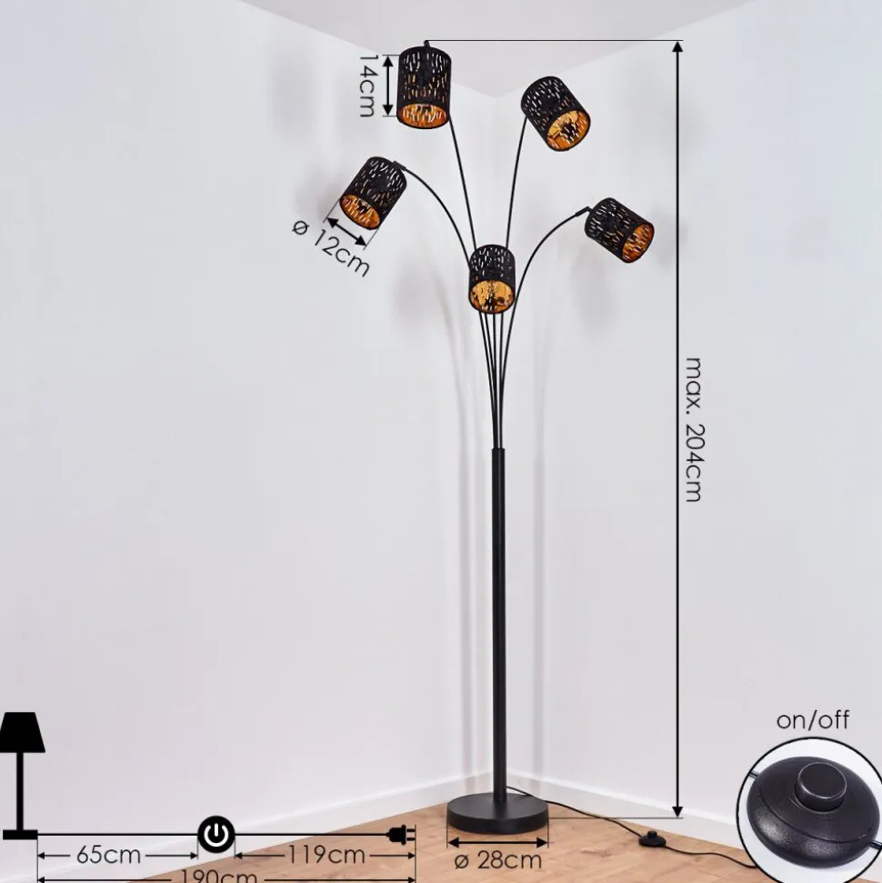 Lampadaire Liared Noir, 5 Lumieres