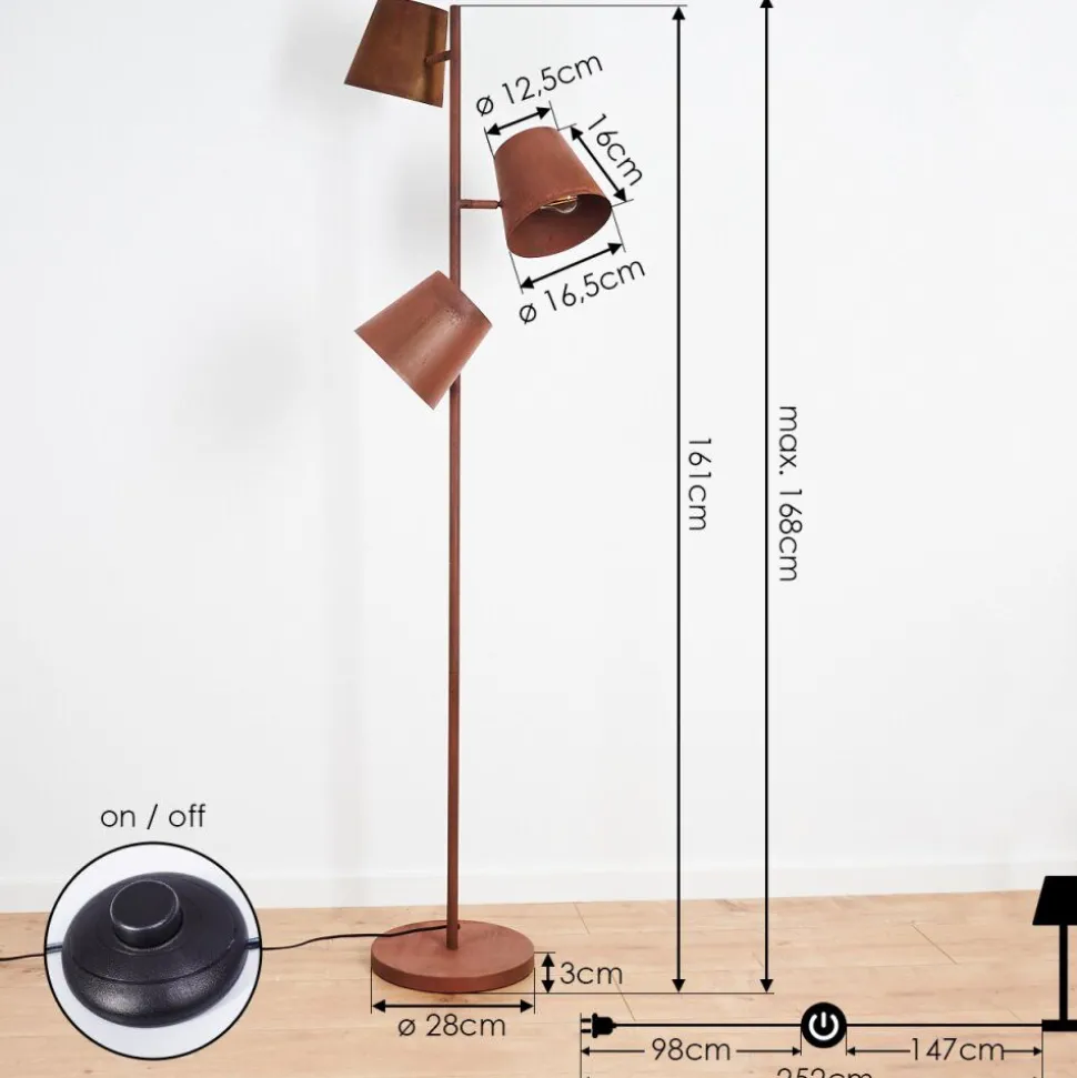 Lampadaire Lungre Rouille, 3 Lumieres