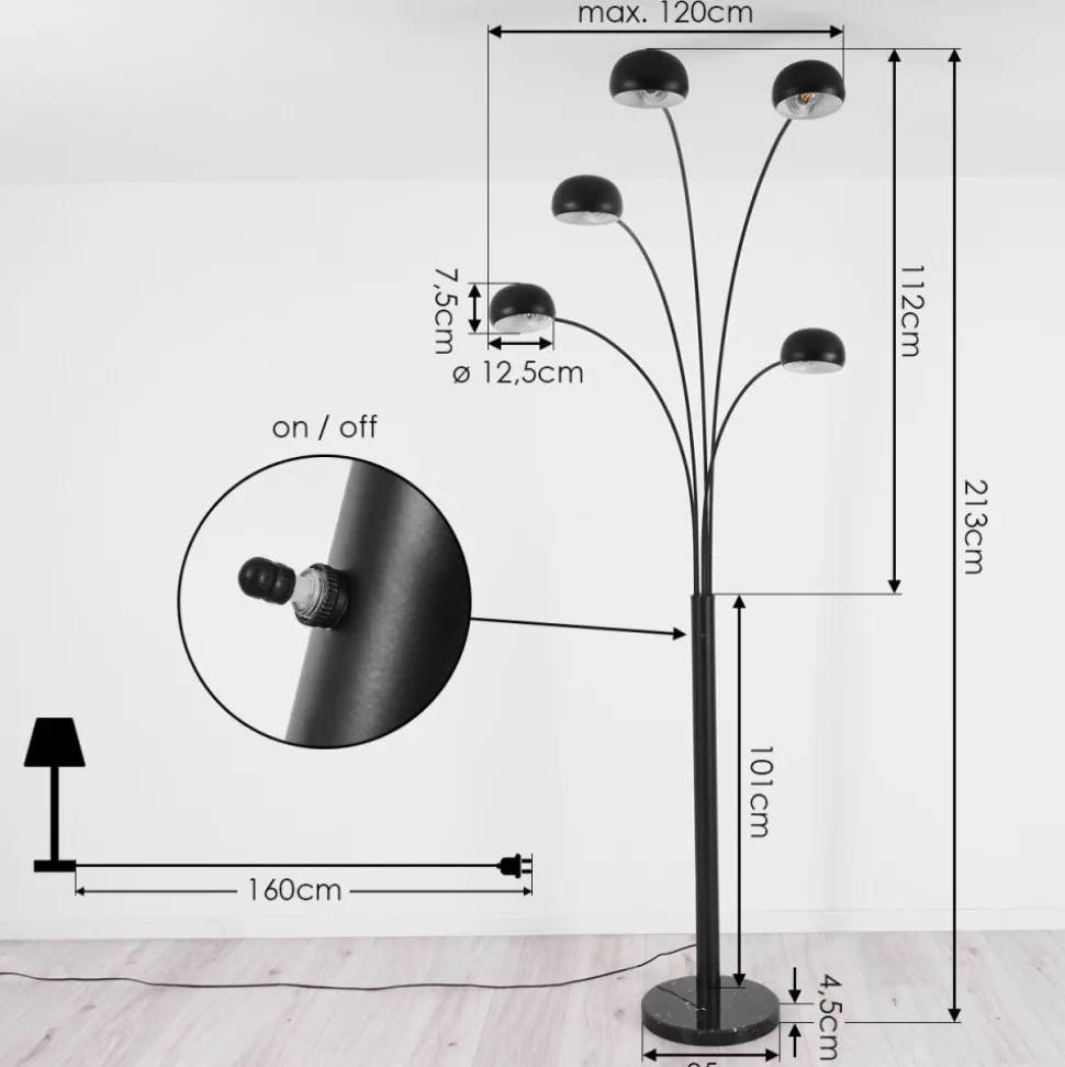 Lampadaire Nikkala Noir, 5 Lumieres