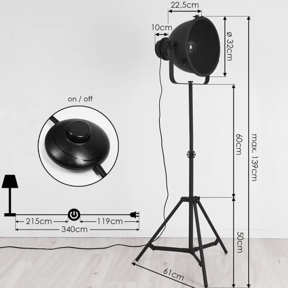 Lampadaire Ogho Noir, 1 Lumiere