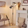 Lampadaire Orny Gris, Bois Clair, 2 Lumieres