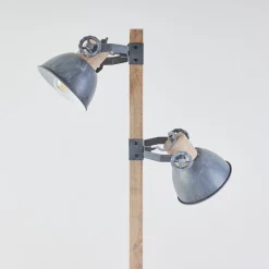 Lampadaire Orny Gris, Bois Clair, 2 Lumieres