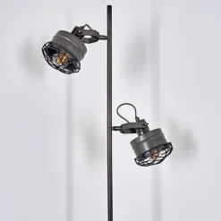 Lampadaire Pehefito Gris, Bois Fonce, Noir, 2 Lumieres